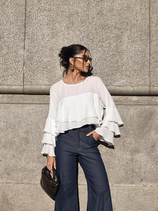 Calça Jeans Wide Leg de Cintura Alta (Lavagem Escura)