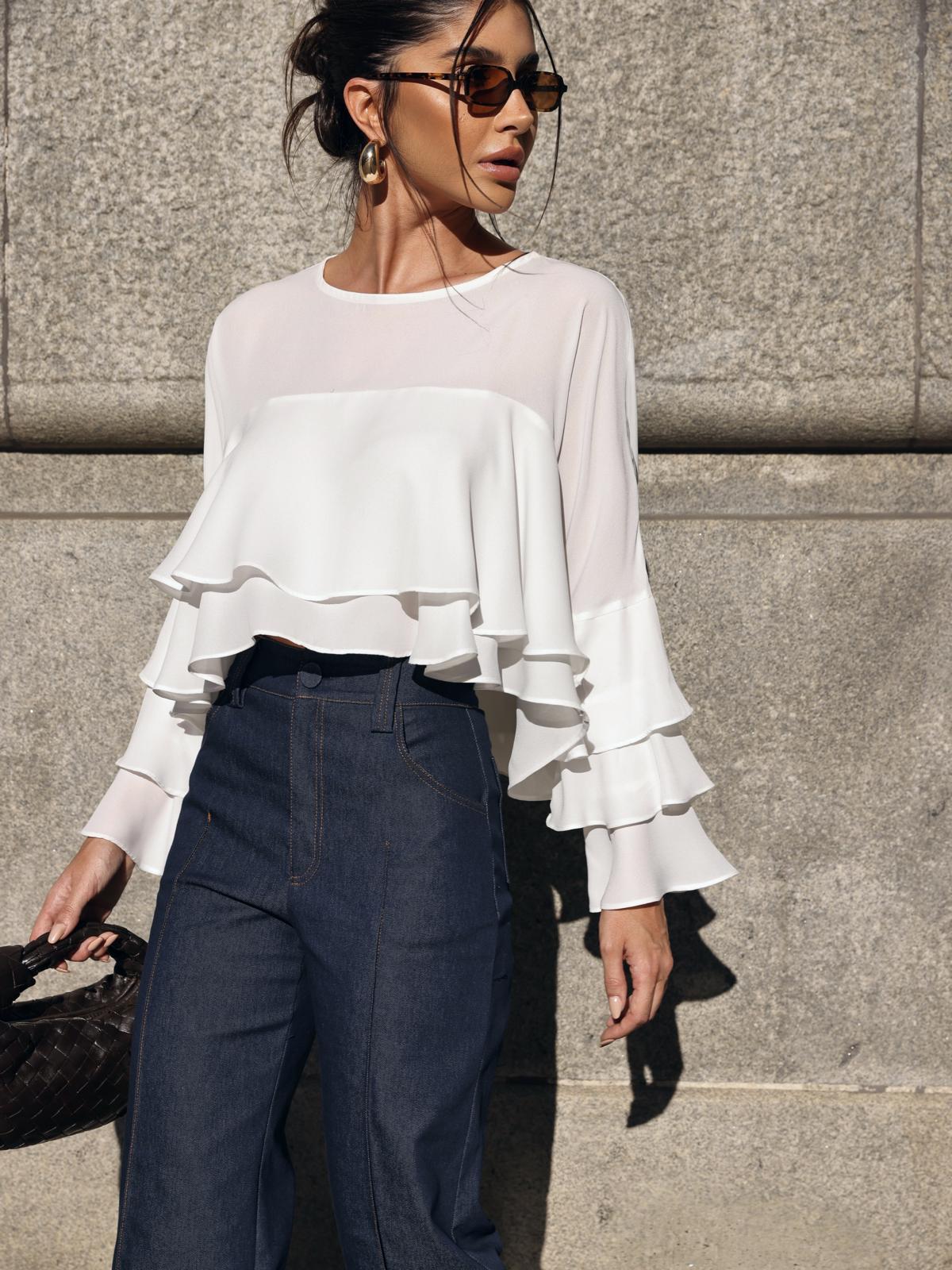 Calça Jeans Wide Leg de Cintura Alta (Lavagem Escura)