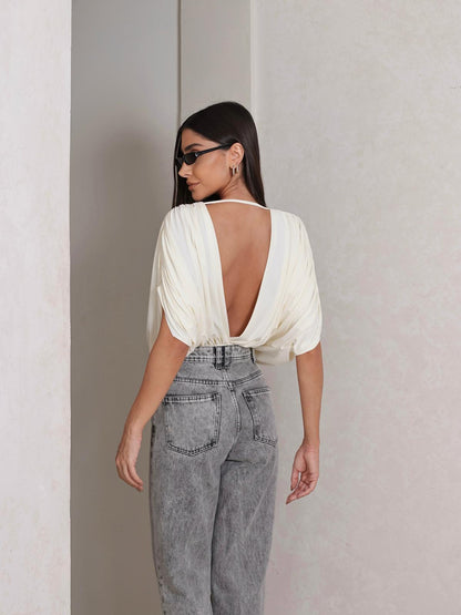 Body Decote Profundo Drapeado "Deusa Grega"