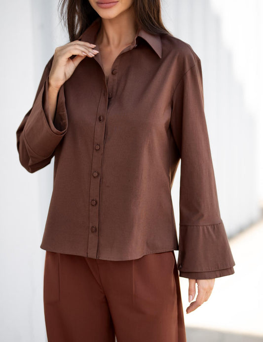 Camisa Marrom: Oversized com Punho Amplo