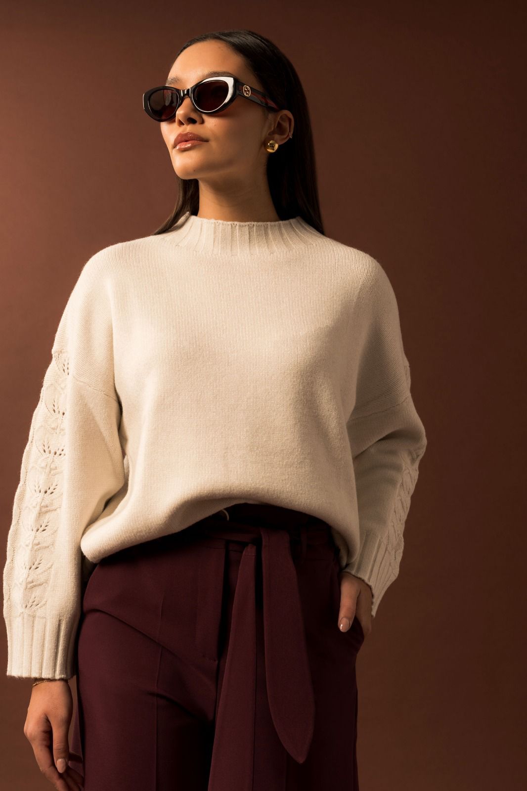 Camisola com Manga Detalhada- Off-White