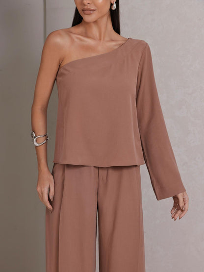 Conjunto Calça Pantalona e Blusa Ombro Único