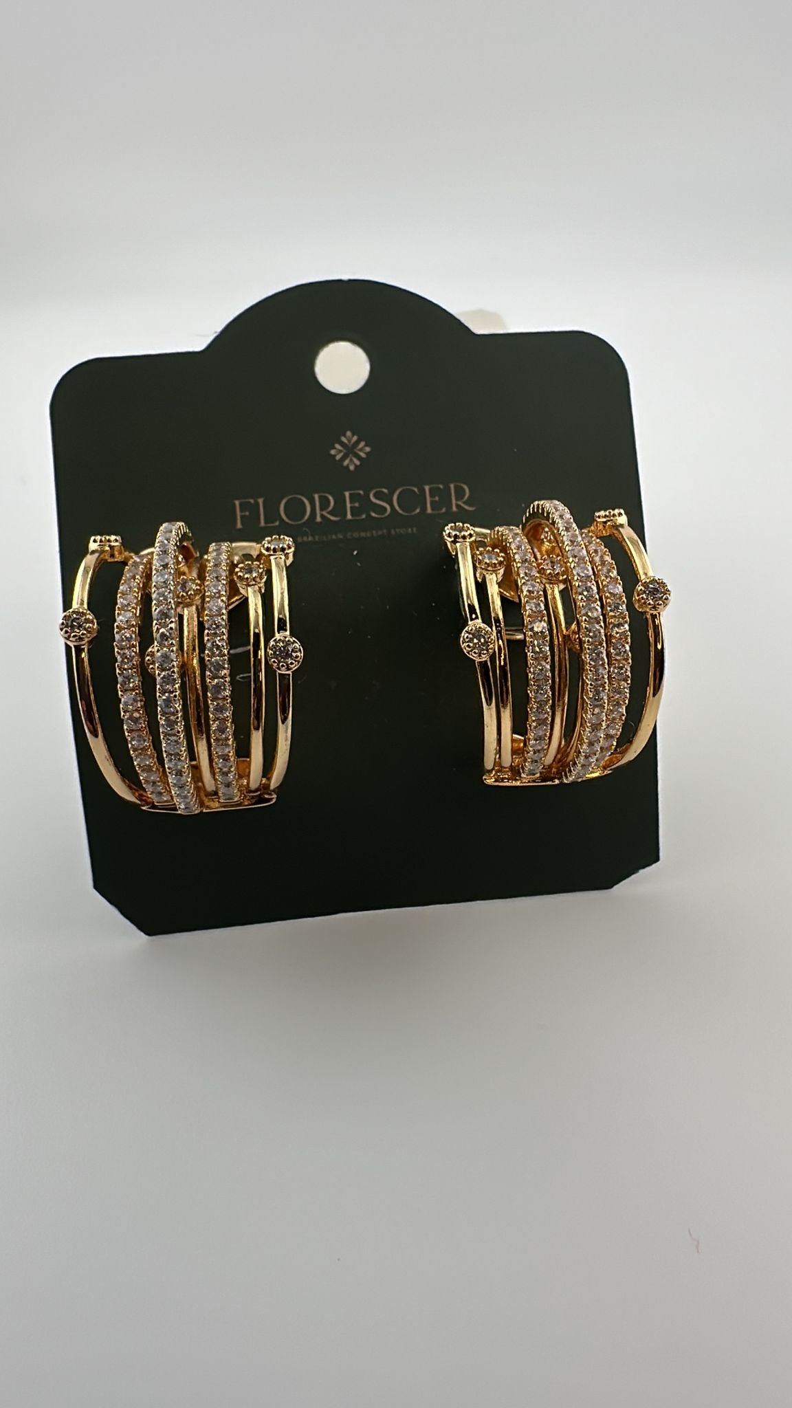 Brinco Semijoia Argola Redonda Brilhante – Cravejado com Zircônia, Banho de Ouro 18K