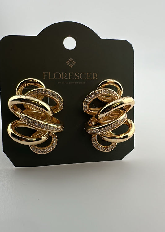 Brinco Grande Nó Torcido Cravejado- Banho de Ouro 18K