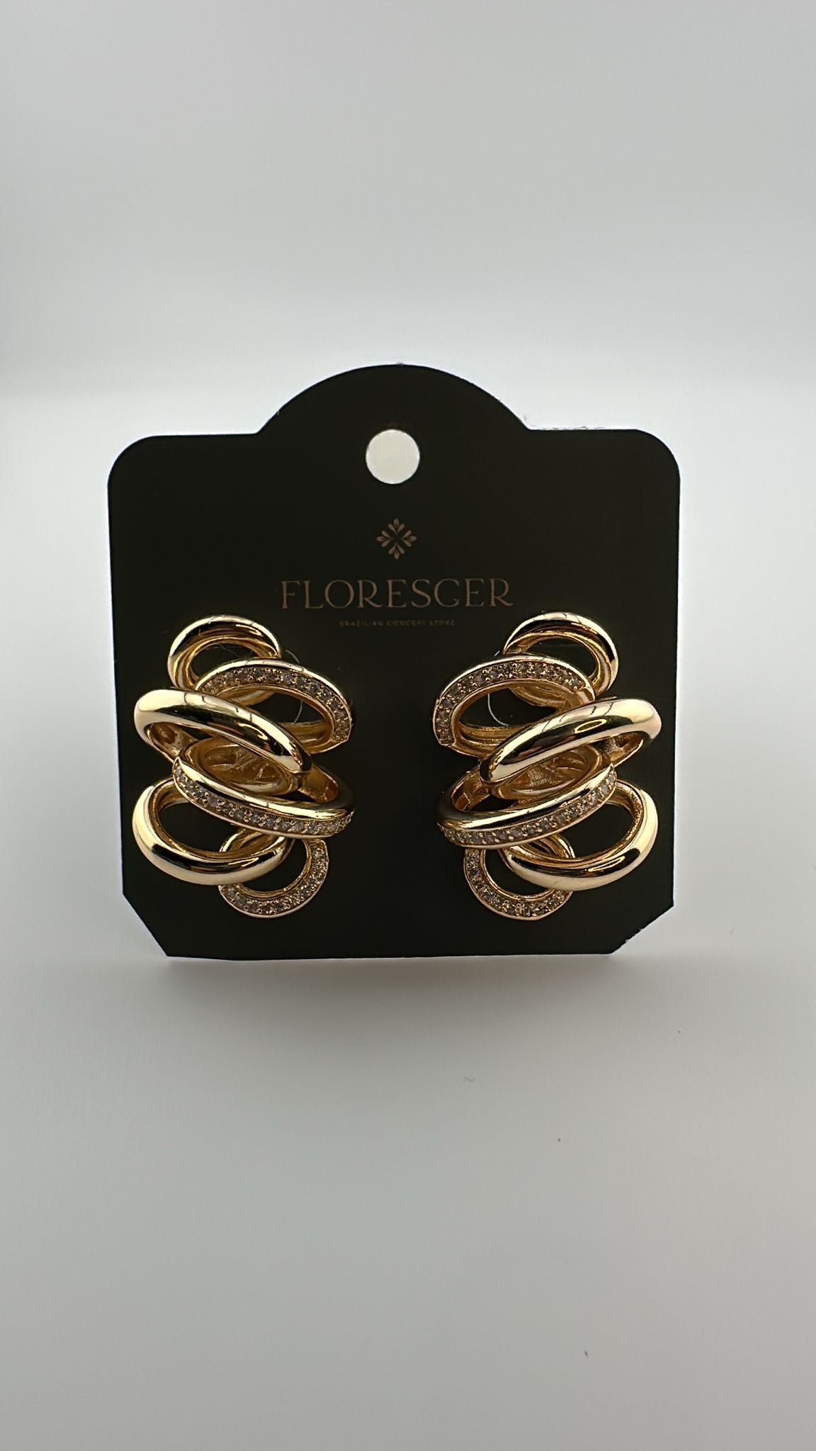 Brinco Grande Nó Torcido Cravejado- Banho de Ouro 18K