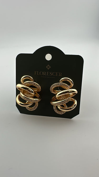 Brinco Grande Nó Torcido Cravejado- Banho de Ouro 18K