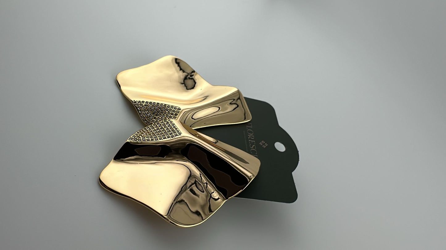 Brincos ORESCE - Abstrato Dourado com Cristais Banho de Ouro 18K